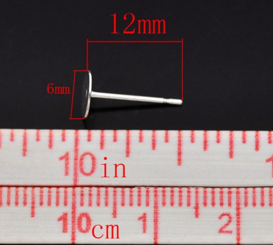 Image de Apprêts de Boucles d'Oreilles Puces en Laiton avec Embouts Forme Rond Argenté(sans nickel) 12mm x 6mm, Epaisseur de Fil: (21 gauge), 500 Pcs                                                                                                                  