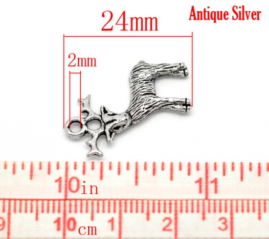 Picture of Antique Silver Color Christmas Reindeer Charms Pendants 24mm(1") x 19mm( 6/8"), 50 PCs