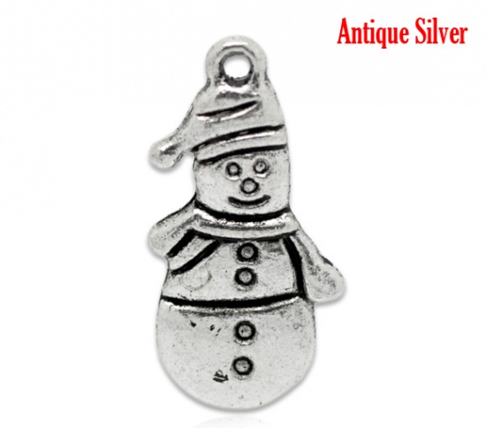 Picture of Zinc Based Alloy Charms Christmas Snowman Antique Silver Color 25mm x 13mm, 50 PCs