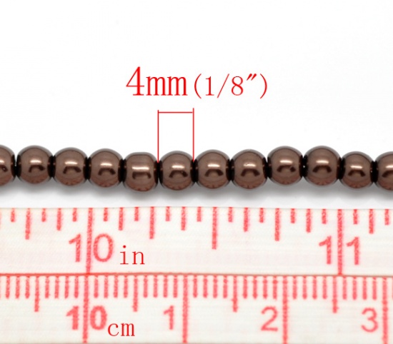Image de Perles Imitation en Verre Rond Café Nacré 4mm Dia, Taille de Trou: 1mm, 82cm long, 5 Enfilades (Env.210 Pcs/Enfilade)