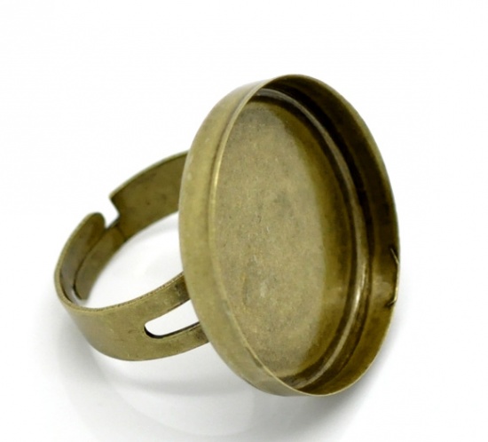 真鍮 アジャスタブル 指輪 リング 円形 真鍮古美 25mm丸皿 18.3mm(日本サイズ約16号) 10 個                                                                                                                                                                                                        の画像