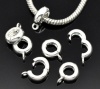 Picture of Copper Snap Clasp Bails Beads Fit European Style Charm Bracelet Necklace Round Silver Plated 12mm x9mm, 10 PCs