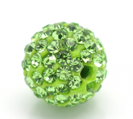 Argilla Polimera + Strass Perline Palla Verde Verde Strass Circa 10mm Dia, Foro: Circa 1.3mm, 2 Pz