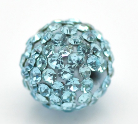 Argilla Polimera + Strass Perline Palla Blu Blu Strass Circa 10mm Dia, Foro: Circa 1.3mm, 2 Pz