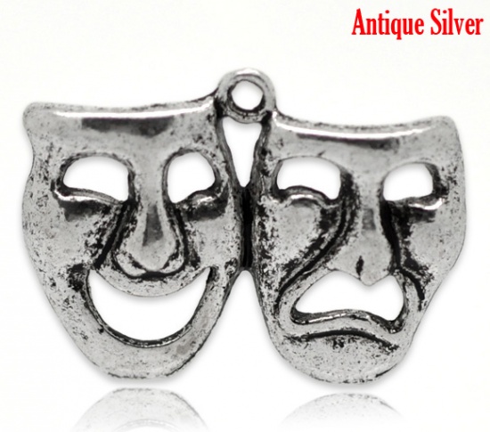 Picture of Zinc Based Alloy Pendants Mask Antique Silver Color 31mm x 23mm, 20 PCs