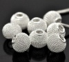 Picture of Alloy European Style Large Hole Charm Beads Round Silver Plated Mesh Pattern 16 x14mm, 20 PCS
