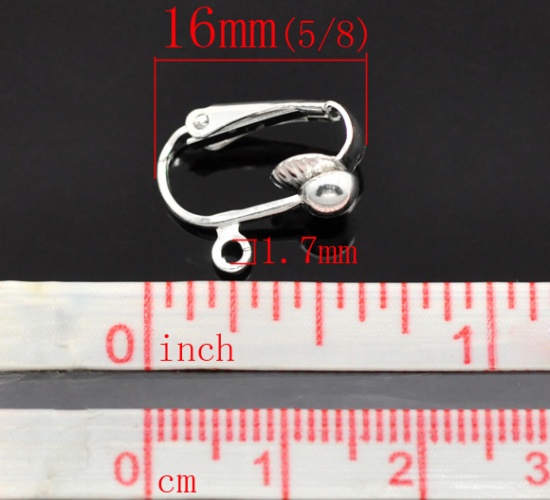 Picture of Brass Lever Back Clips Earring Findings Silver Plated W/ Loop 16mm( 5/8") x 13mm( 4/8"), 20 PCs                                                                                                                                                               