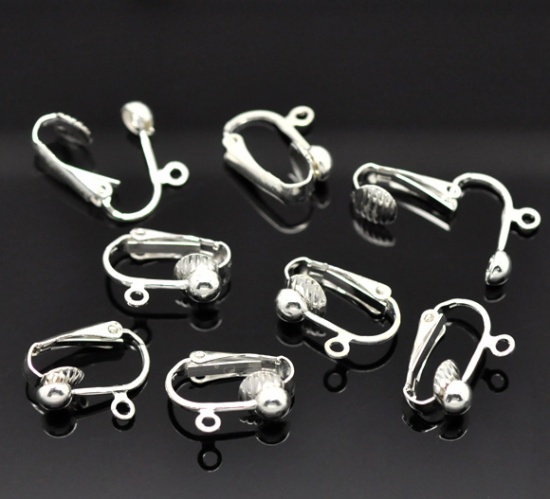 Picture of Brass Lever Back Clips Earring Findings Silver Plated W/ Loop 16mm( 5/8") x 13mm( 4/8"), 20 PCs                                                                                                                                                               