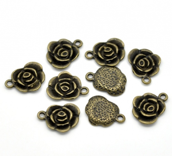 Picture of Antique Bronze Rose Flower Charm Pendants 17x14mm(5/8"x1/2"), sold per packet of 50