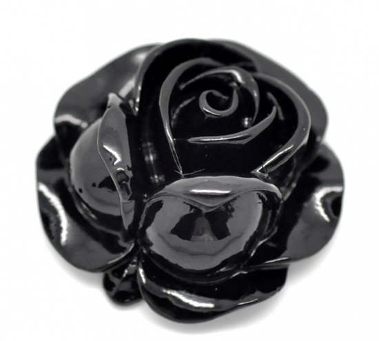 Bild von Schwarz Resin Harz Rose Blume Cabochon Perlen zum Kleben 27x27mm.Verkauft eine Packung mit 20
