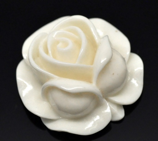 Picture of Resin Embellishments Flower Ivory 27mm(1 1/8") x 27mm(1 1/8"), 20 PCs