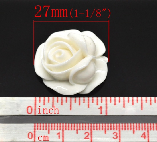 Picture of Resin Embellishments Flower Ivory 27mm(1 1/8") x 27mm(1 1/8"), 20 PCs