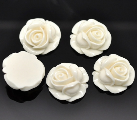 Picture of Resin Embellishments Flower Ivory 27mm(1 1/8") x 27mm(1 1/8"), 20 PCs