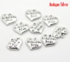 Picture of Zinc Based Alloy Charms Heart Antique Silver Message " Mother of the Bride " Carved Clear Rhinestone 16mm( 5/8") x 14mm( 4/8"), 20 PCs