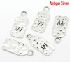 Picture of Zinc Based Alloy Charms Rectangle Antique Silver Initial Alphabet/ Letter " W " Carved 27mm(1 1/8") x 12mm( 4/8"), 30 PCs