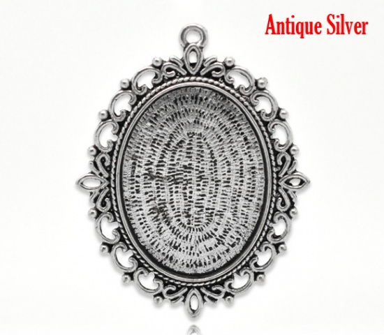 Immagine di Lega di Zinco Charm Ciondoli Ovale Argento Antico Basi per Cabochon Addetti 4cm x 3cm 6.1cm x 4.8cm, 5 Pz