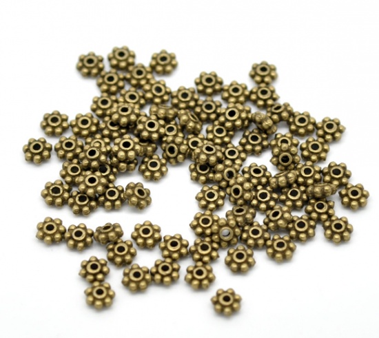Picture of Zinc Based Alloy Spacer Beads Snowflake Flower Antique Bronze About 5mm x 5mm, Hole:Approx 0.8mm, 400 PCs