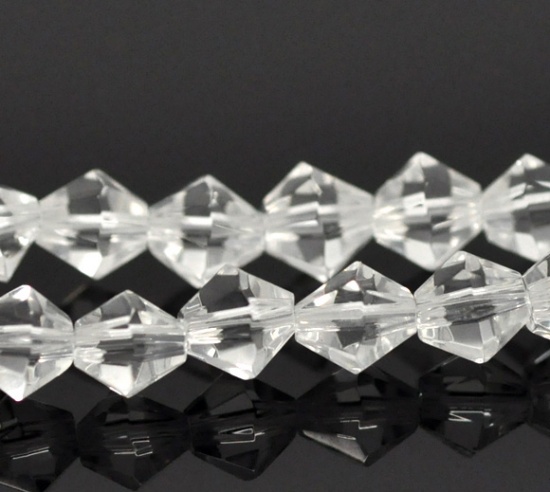 Image de Perles Cristales en Verre Bicône Blanc Transparent à Facettes 6mm x 6mm, Taille de Trou: 1mm, 30cm long, 2 Enfilades (Env.50 Pcs/Enfilade)