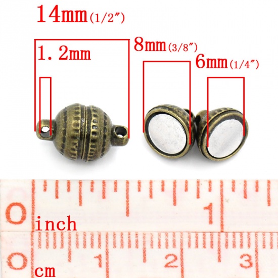 Picture of Magnetic Hematite Magnetic Clasps Half Ball Antique Bronze 14mm x 8mm, 50 Sets