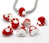 Picture of Zinc Metal Alloy European Style Large Hole Charm Beads Christmas Santa's Hat Silver Plated Red Enamel 12x11mm, Hole: Approx 5mm, 10 PCS