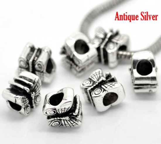 Picture of Zinc Metal Alloy European Style Large Hole Charm Beads Butterfly Antique Silver About 12mm x 11mm, Hole: Approx 5mm, 20 PCs