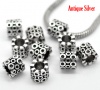 Picture of Zinc Metal Alloy European Style Large Hole Charm Beads Cylinder Antique Silver Circle Carved 9x9mm, 20 PCs