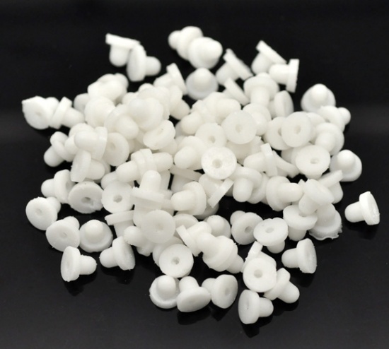 Picture of Rubber Ear Nuts Post Stopper Earring Findings Round White 6mm( 2/8") x 6mm( 2/8"), 500 PCs