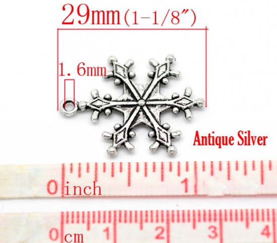 Picture of Antique Silver Christmas Snowflake Charms Pendants 29x22mm(1-1/8"x7/8"), sold per packet of 30