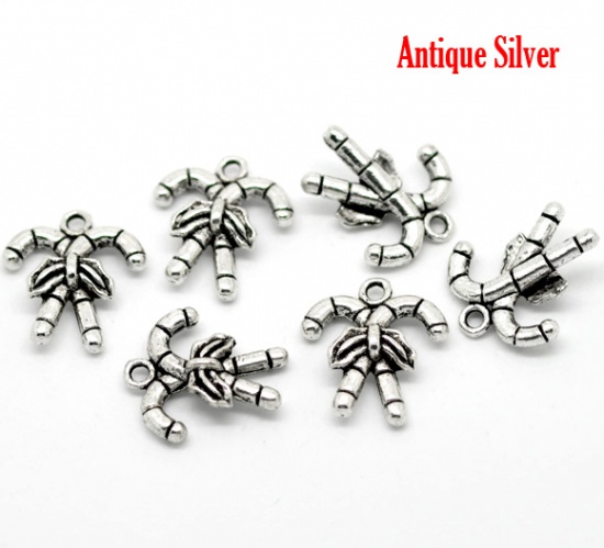 Picture of Antique Silver Color Christmas Candy Cane Charms Pendants 19x17mm(3/4"x5/8"), sold per packet of 20