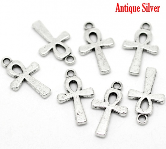 Picture of Zinc Based Alloy Easter Charms Ankh Egypt Cross Antique Silver Color 22mm( 7/8") x 13mm( 4/8"), 50 PCs