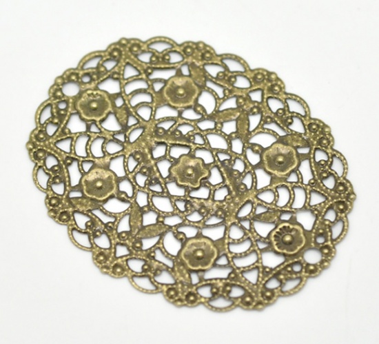 Picture of Antique Bronze Filigree Stamping Flower Wraps Connectors 5x4cm(2"x1-5/8"), sold per packet of 30