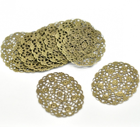 Picture of Antique Bronze Filigree Stamping Flower Wraps Connectors 5x4cm(2"x1-5/8"), sold per packet of 30