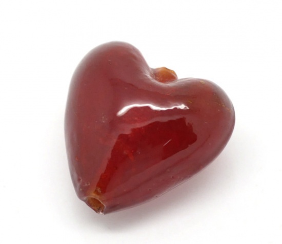 Imagen de Cuentas Vidrio de Corazón,Rojo 20mm x 20mm, Agujero: acerca de 1.8mm - 1.5mm, 10 Unidades