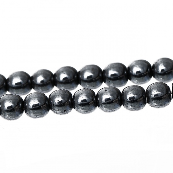 Immagine di Ematite Perline Tondo Nero Circa 8mm Dia, Foro: Circa 1.0mm, lunghezza:40.0cm 1 Filo （Circa 50Pezzi/Treccia)