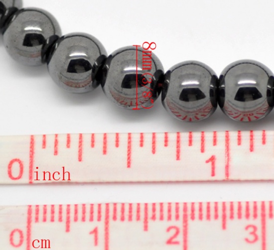 Picture of (Grade B) Synthetic Hematite Beads Round Black About 8mm Dia.,40cm(15 6/8") long,1 Strand(approx 50PCs)