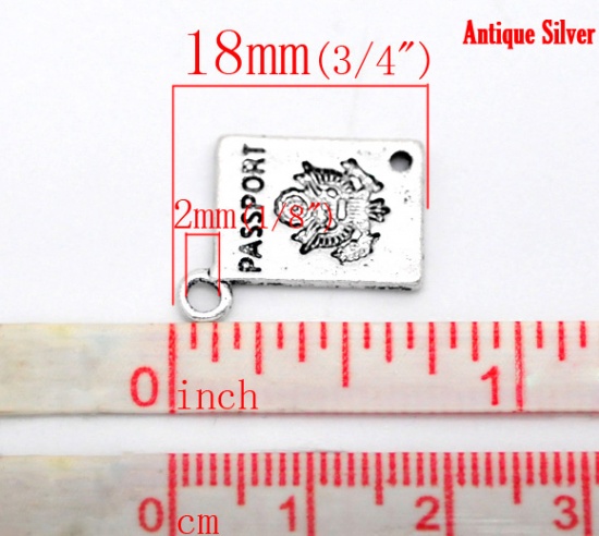 Picture of Zinc Based Alloy Charms Passport Antique Silver Message "passport" Carved 18mm( 6/8") x 12mm( 4/8"), 40 PCs