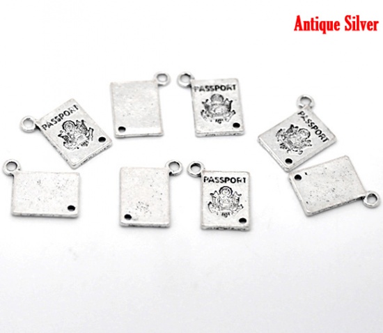 Picture of Zinc Based Alloy Charms Passport Antique Silver Message "passport" Carved 18mm( 6/8") x 12mm( 4/8"), 40 PCs