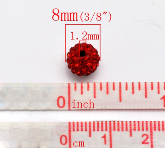 Picture of Red Pave Rhinestone Ball Beads. Fits Shamballa Bracelet 8mm, sold per packet of 3