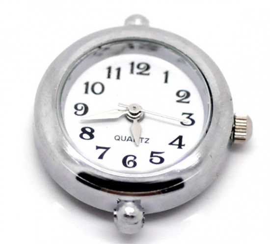 Picture of Iron Based Alloy Watch Face Round & White Silver Tone Battery Included 27mm(1 1/8") x 24mm(1"), 2 PCs