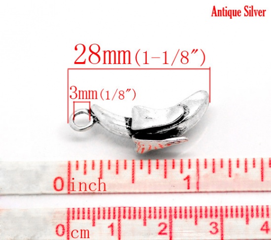 Picture of Zinc Based Alloy Charms Banana Fruit Antique Silver 28mm(1 1/8") x 11mm( 3/8"), 10 PCs