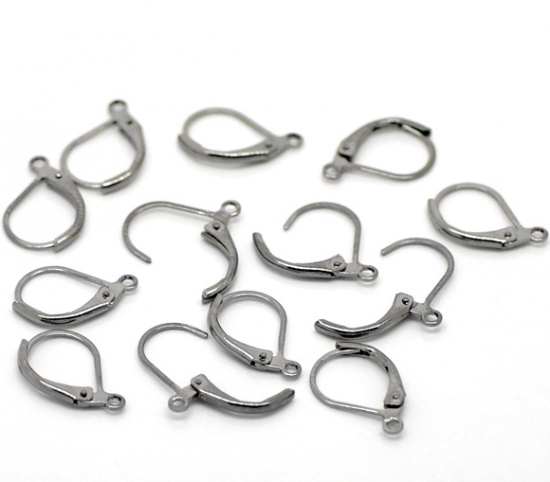 Picture of Brass Lever Back Clips Earring Findings Gunmetal 16mm( 5/8") x 10mm( 3/8"), 60 PCs                                                                                                                                                                            