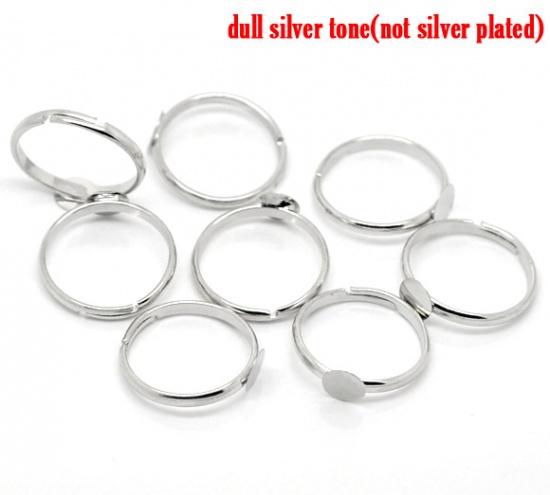 Picture of Brass Adjustable Glue-On Rings Round Silver Tone (Fits 6mm Dia) 15.5mm( 5/8")(US Size 4.75), 30 PCs