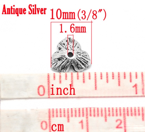 Immagine di Lega di Zinco Coppette Copriperla Fiore Argento Antico (Addetti 14mm-20mm Perline) Striscia Disegno 11mm x 10mm, 100 Pz
