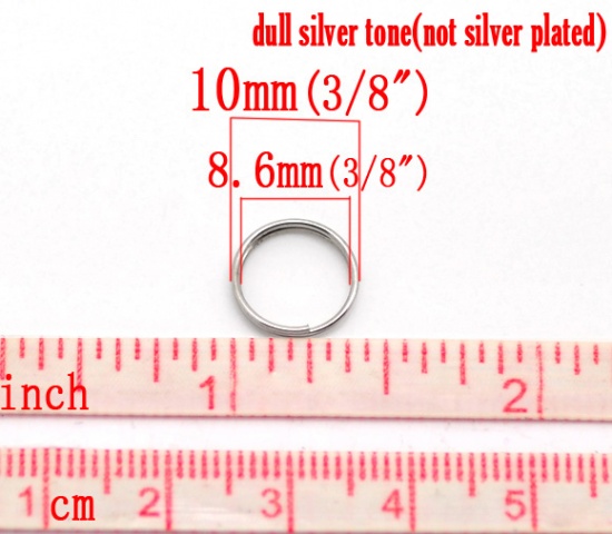 Immagine di 0.7mm Lega di Ferro Doppio Diviso Stile Anello di Salto Tondo Tono Argento 10mm Dia, 300 Pz