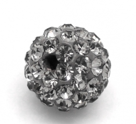Picture of Gray Pave Rhinestone Clay Ball Beads 10mm, sold per packet of 2