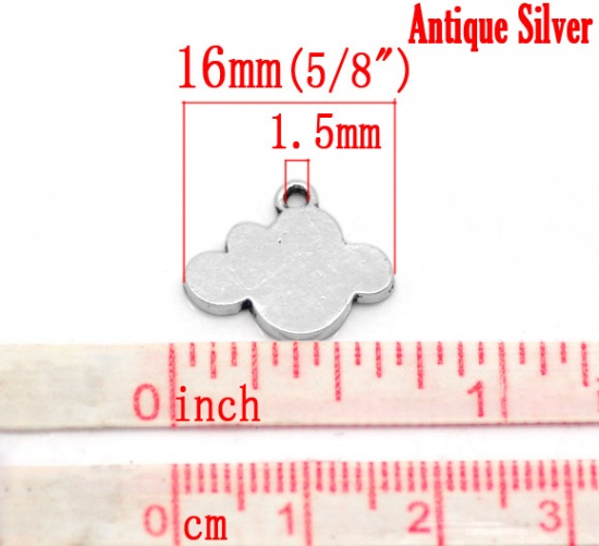 Picture of Zinc metal alloy Charm Pendants Cloud Antique Silver 16mm( 5/8") x 13mm( 4/8"), 150 PCs