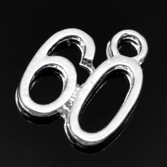 Picture of Silver Plated Number Age "60" Charm Pendants 12mmx11mm,sold per packet of 50