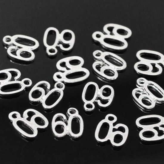 Picture of Silver Plated Number Age "60" Charm Pendants 12mmx11mm,sold per packet of 50