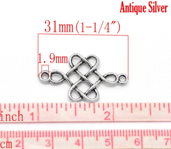 Image de Connecteurs de Bijoux en Alliage de Zinc Nœud Celtique Argent Vieilli 31mm x 18mm, 50 Pcs