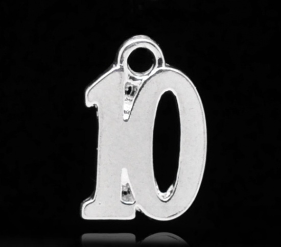 Picture of Silver Plated Number Age "10" Charm Pendants 14x10mm(1/2"x3/8"),sold per packet of 50